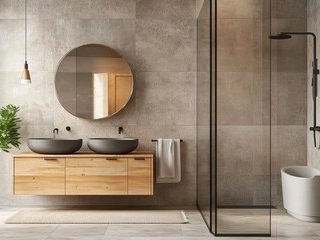 New Build Decoration Tiled bathroom